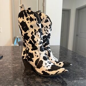 Dingo Live A Little Cow Print Western Boots Black White Size 8